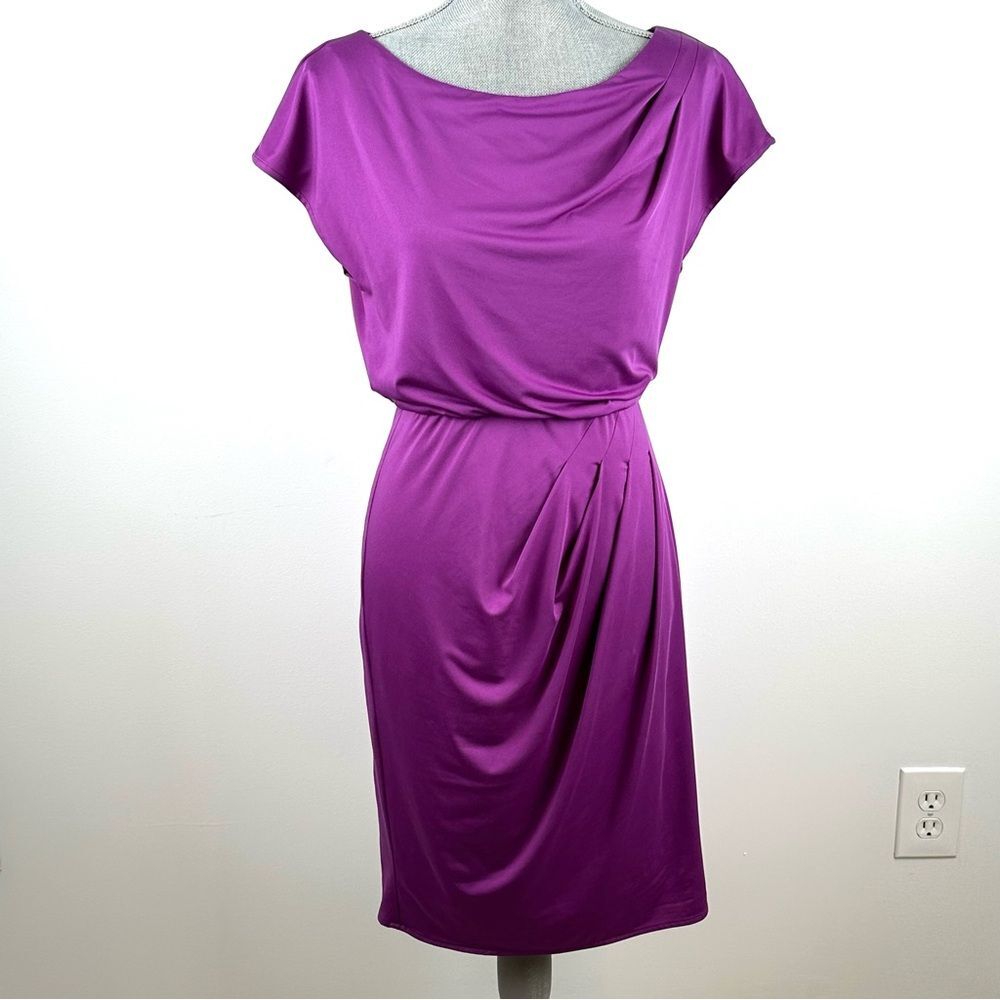 Vince Camuto Womens SZ 6 Vibrant Purple Draped Stretch Sheath Dress Poly Spandex